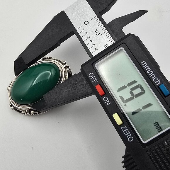 VTG Taxco Sterling Silver Locket Brooch Pin w/ Green Agate Oval Cabochon 1950s - Picture 12 of 13